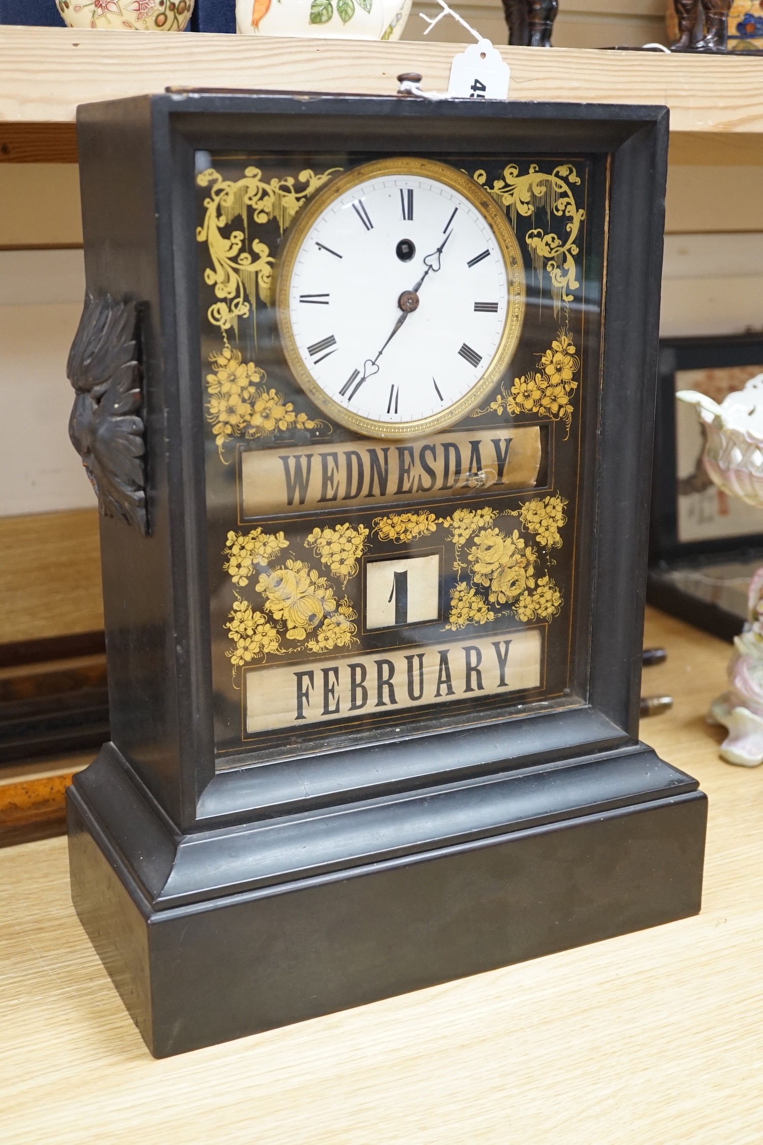 A late 19th century French ebonised calendar timepiece, by Antoine Redier, Paris, 45cm